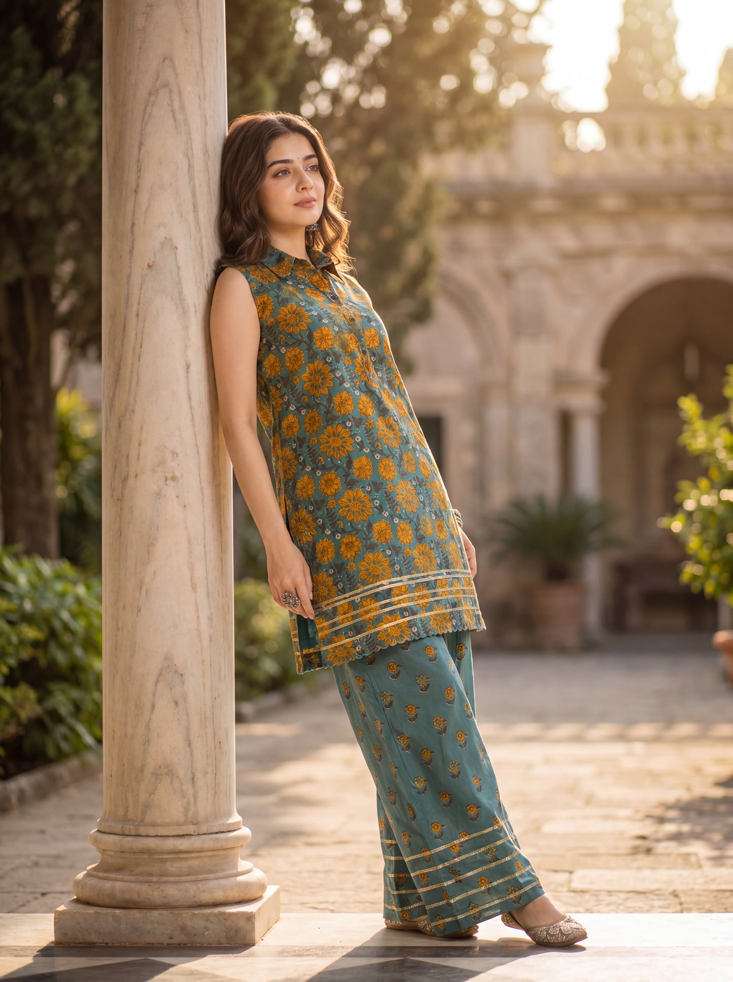 KAIRA | Teal Marigold Cotton Co-ord Set
