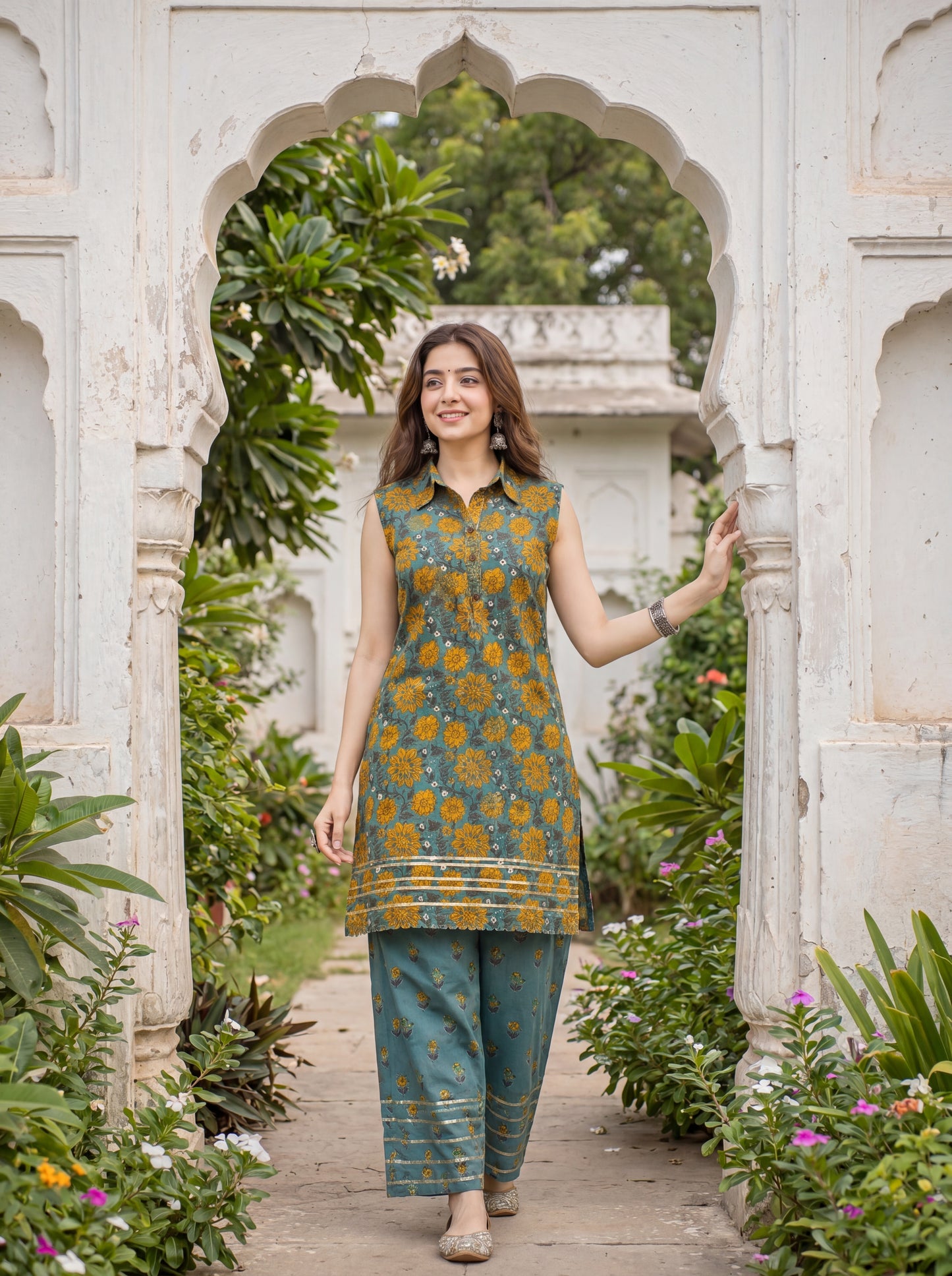 KAIRA | Teal Marigold Cotton Co-ord Set