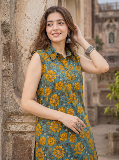 KAIRA | Teal Marigold Cotton Co-ord Set