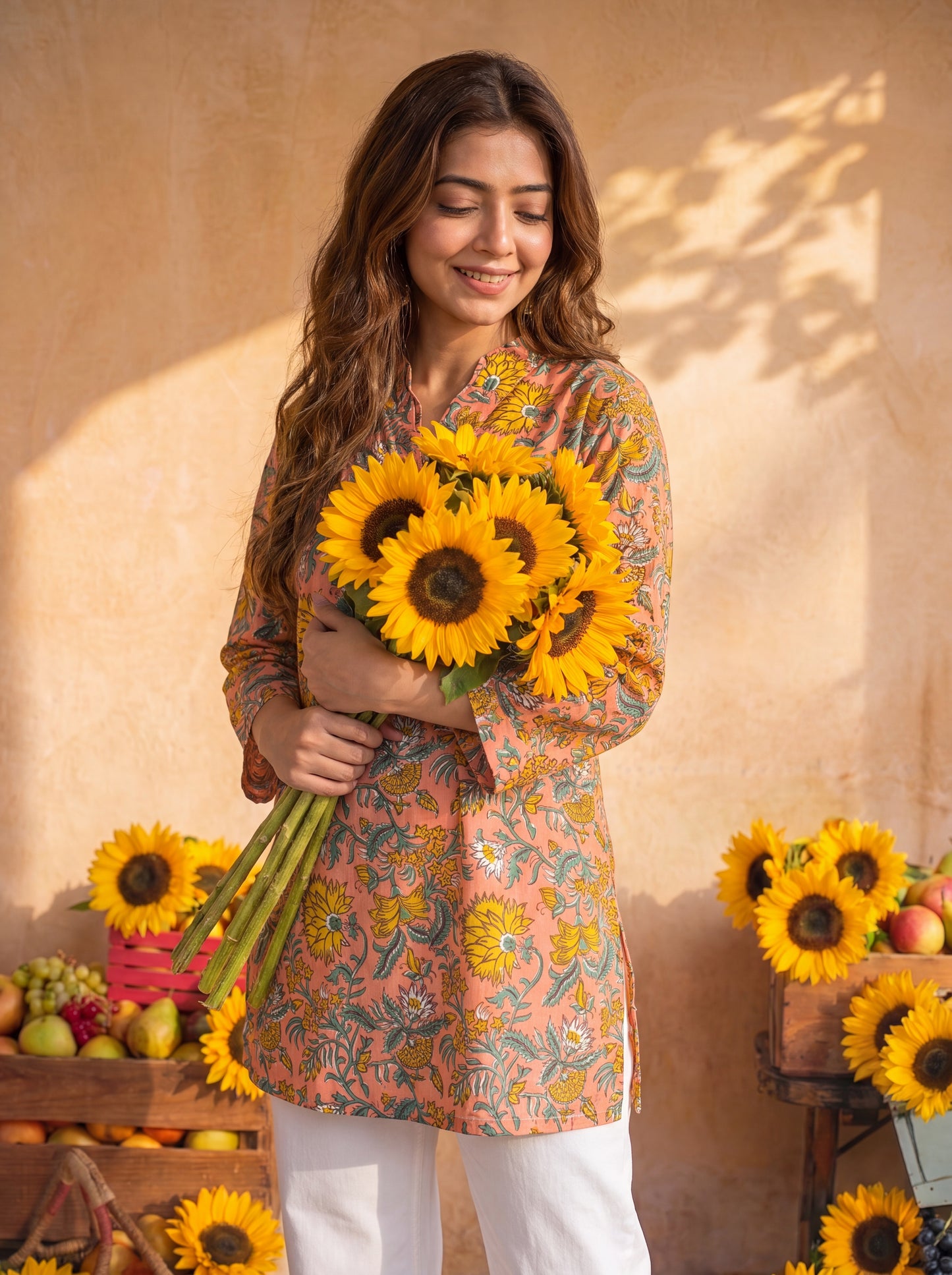 RUHANI | Peach Floral Kurti
