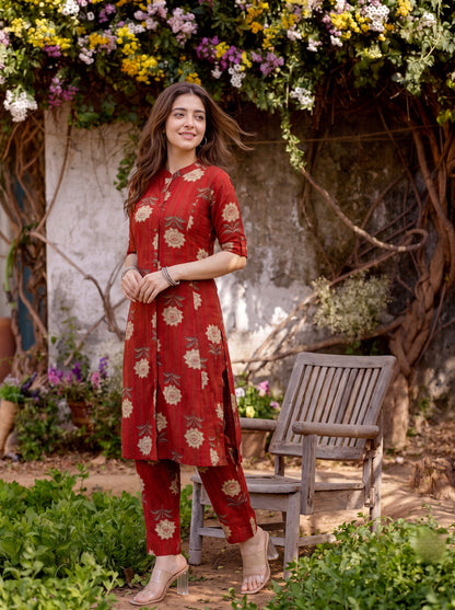 LALIMA | Red Floral Printed Kurta Pant Set