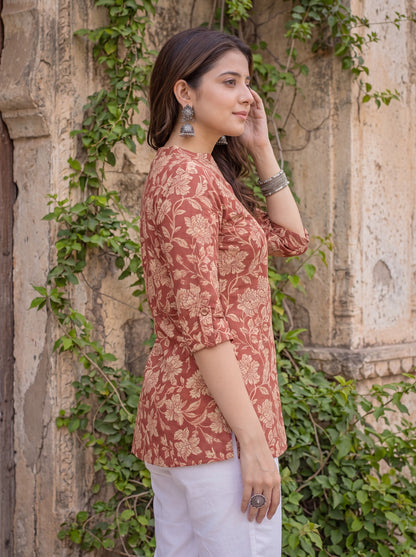 Madhavi Floral Print Cotton Short Kurti