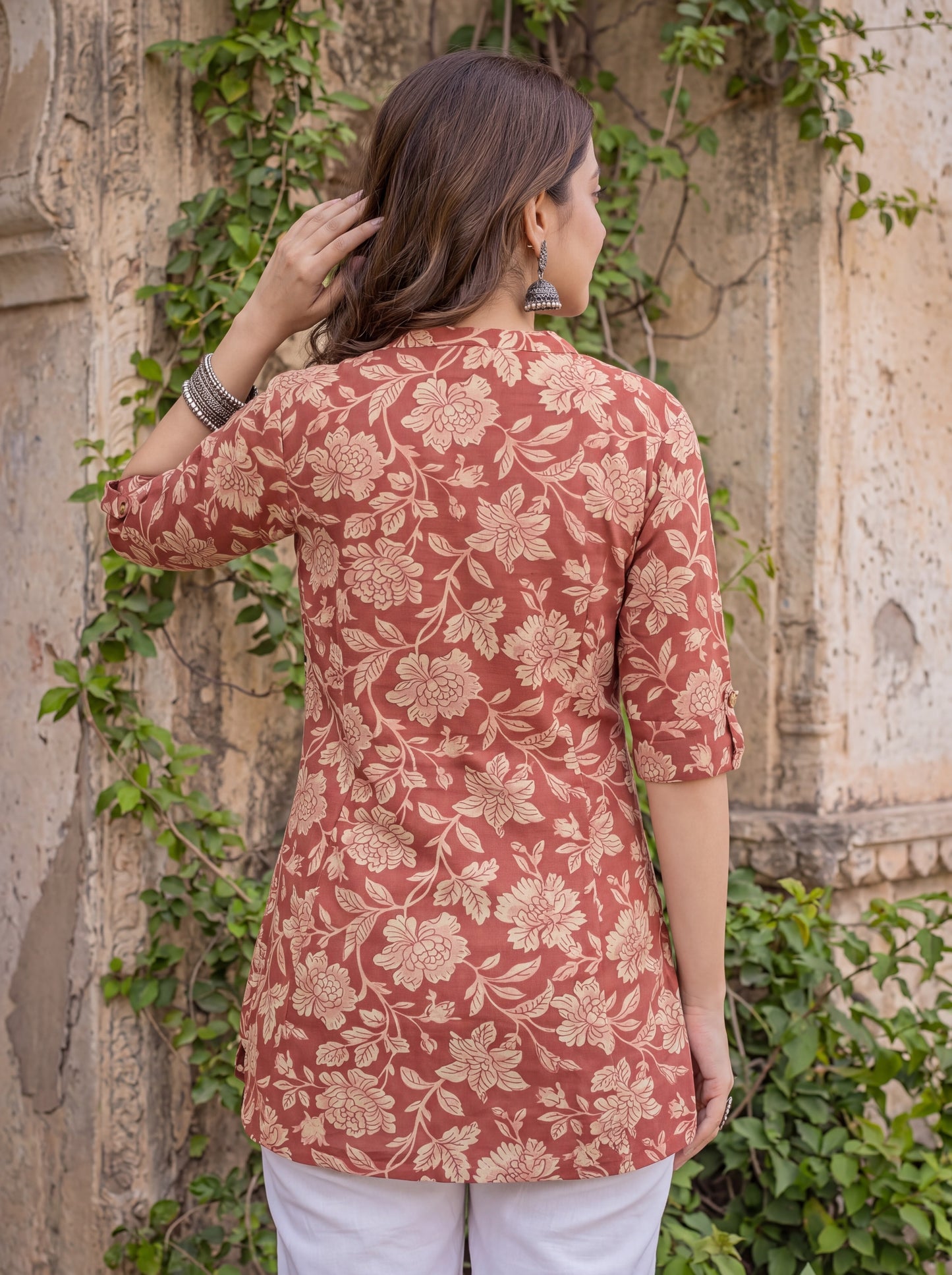 Madhavi Floral Print Cotton Short Kurti