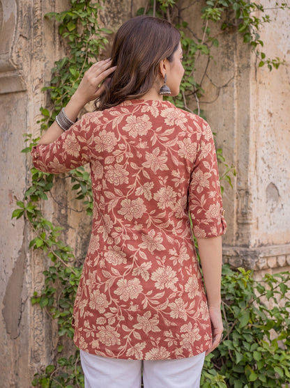 Madhavi Floral Print Cotton Short Kurti