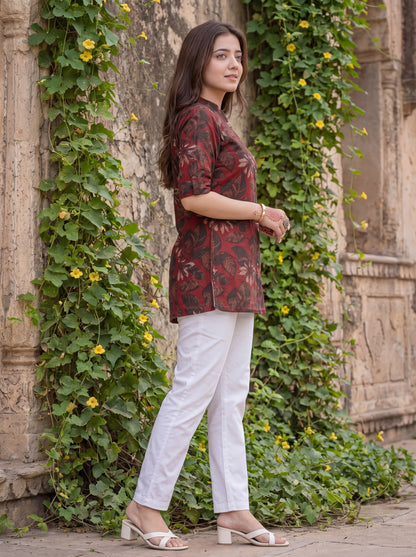 Mehroon Gul Print Top