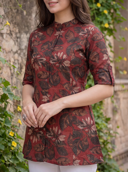 Mehroon Gul Print Top