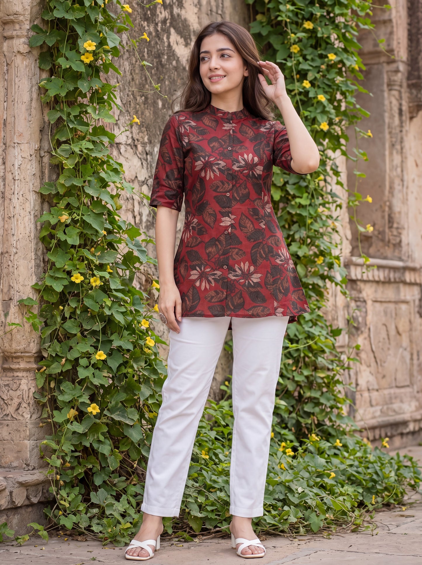 Mehroon Gul Print Top