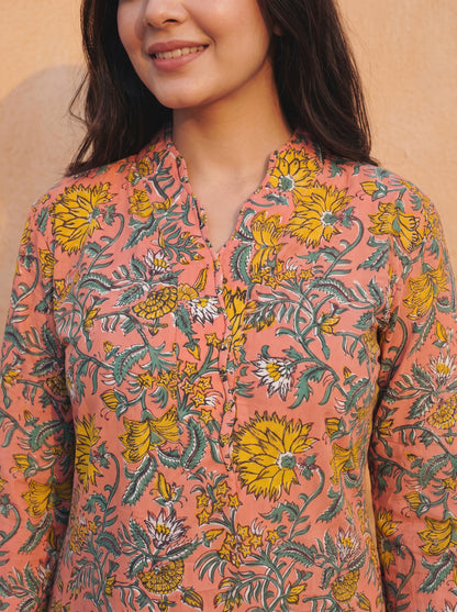 RUHANI | Peach Floral Kurti