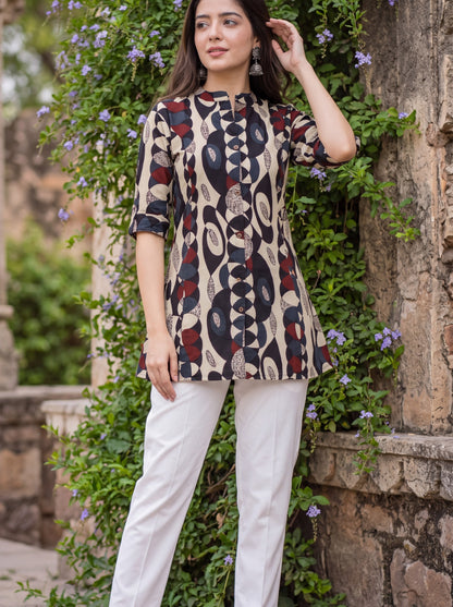 Vanya Ethnic Print Cotton Short Kurti