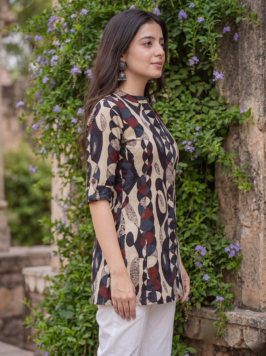Vanya Ethnic Print Cotton Short Kurti