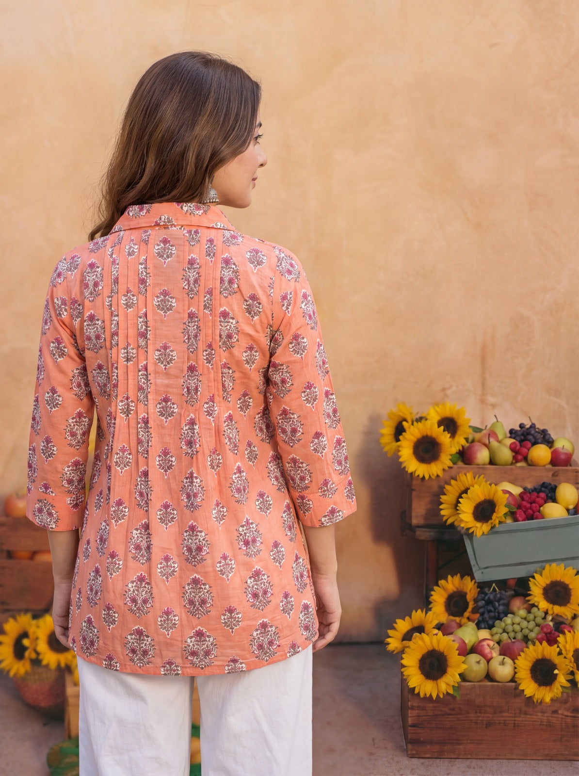 AAROHI | Peach Block Print Shirt