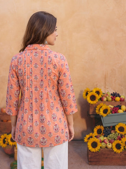 AAROHI | Peach Block Print Shirt