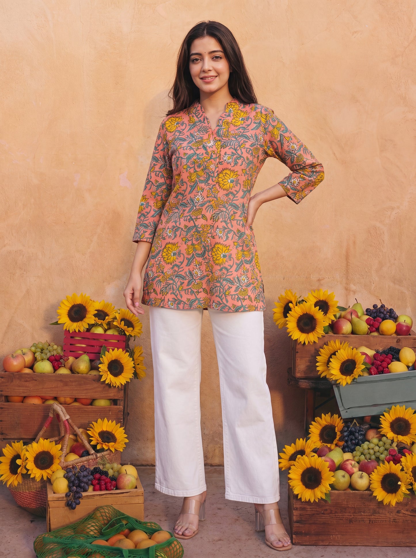 RUHANI | Peach Floral Kurti