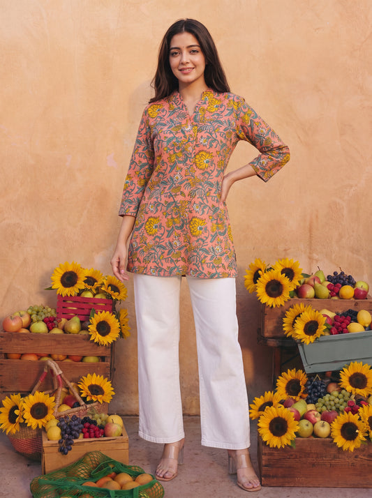RUHANI | Peach Floral Kurti