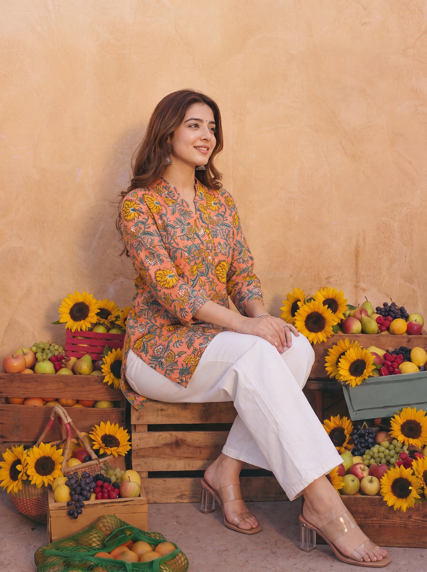 RUHANI | Peach Floral Kurti