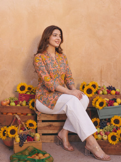 RUHANI | Peach Floral Kurti